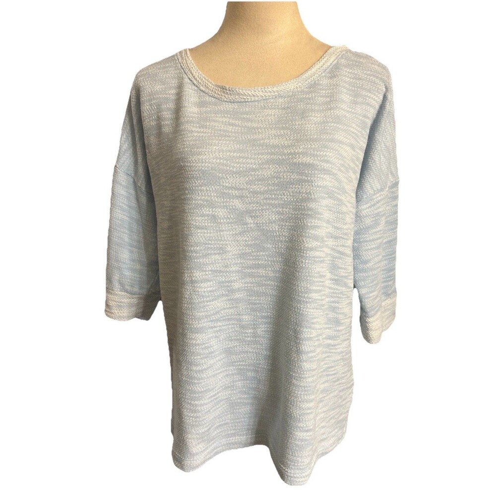Columbia Womens XL Sweater Blue Marled Textured Knit Boat Neck Cotton Blend